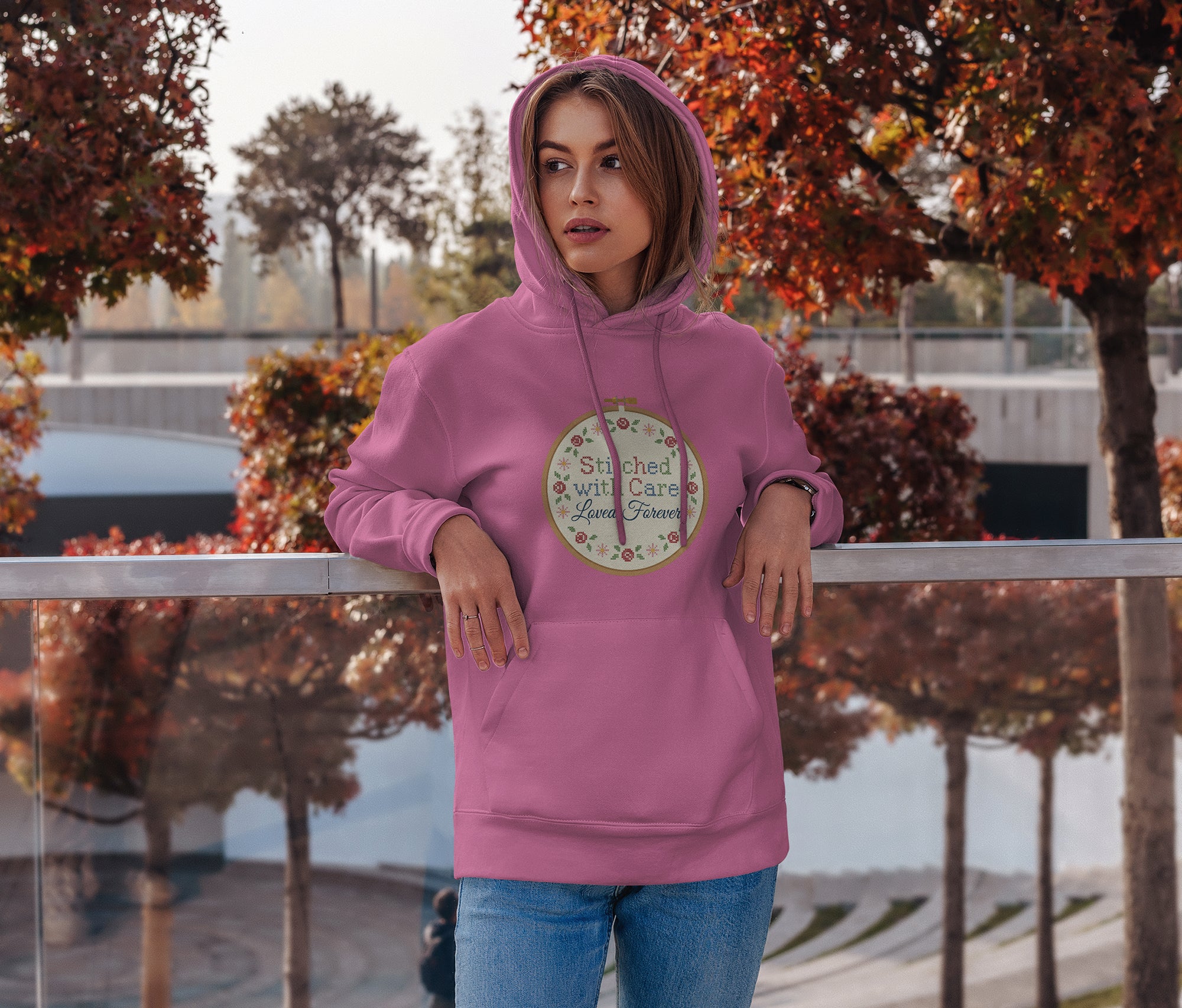 Stitched With Care Loved Forever Hoodie – Handmade Mom Gift