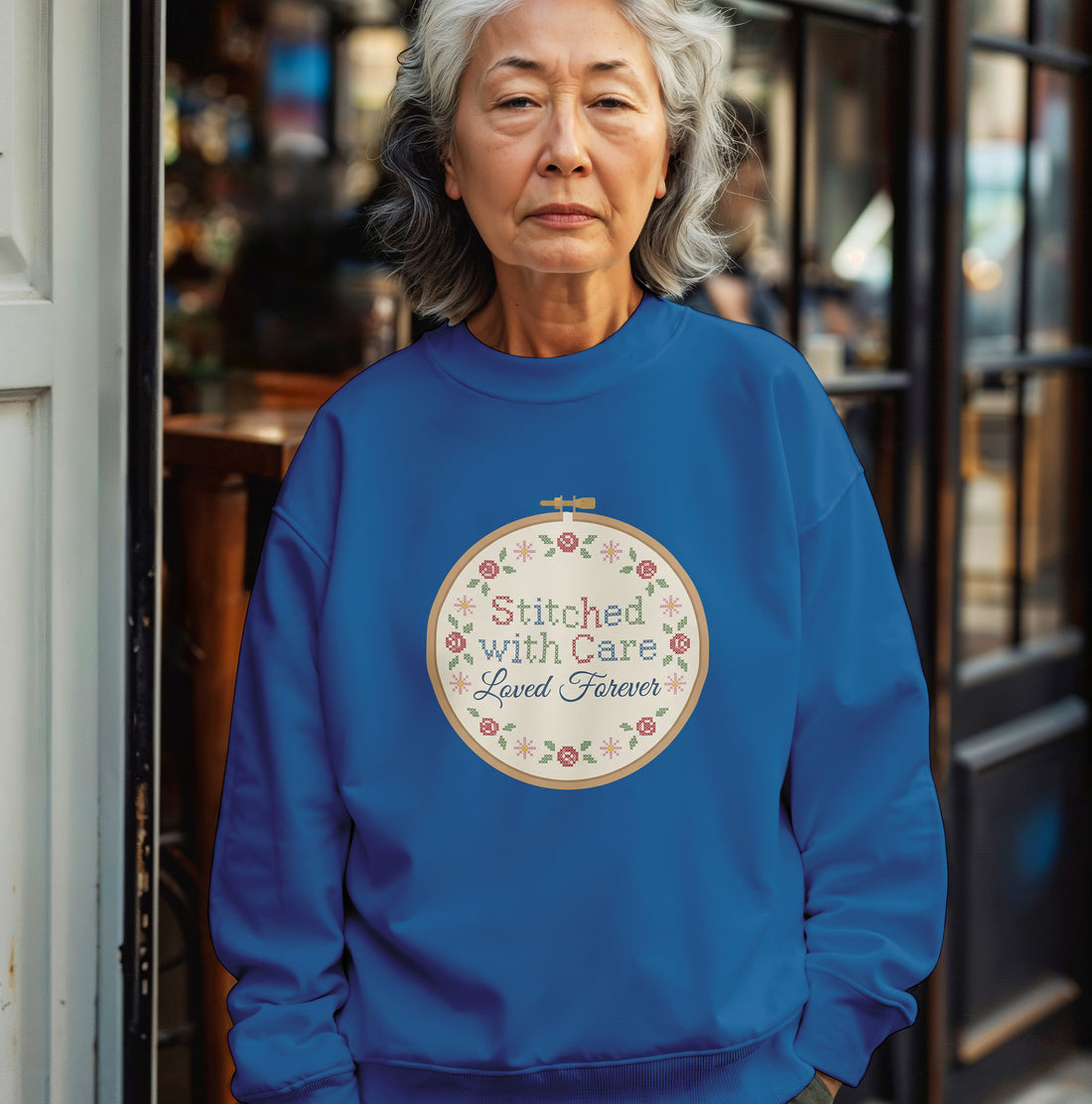 Stitched With Care Loved Forever Sweatshirt – Cozy Craft Mom Gift