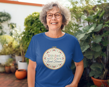 Stitched With Care Loved Forever T-Shirt – Embroidery Mom Gift