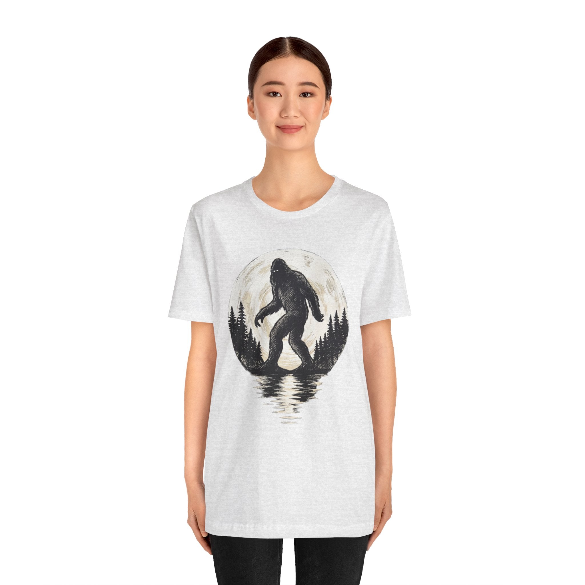 Bigfoot Moonlight Tee — Sasquatch Silhouette Forest T‑Shirt
